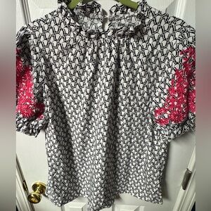 Stylish Women's Top Embroidered sleeve detail. Classic Medium Petite